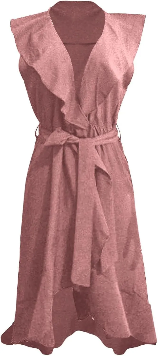 2025 Dresses for Women Summer Bohemian Wrap Midi Dress Sexy V Neck Wedding Guest Dress Ruffle Hem Split Beach Dresses