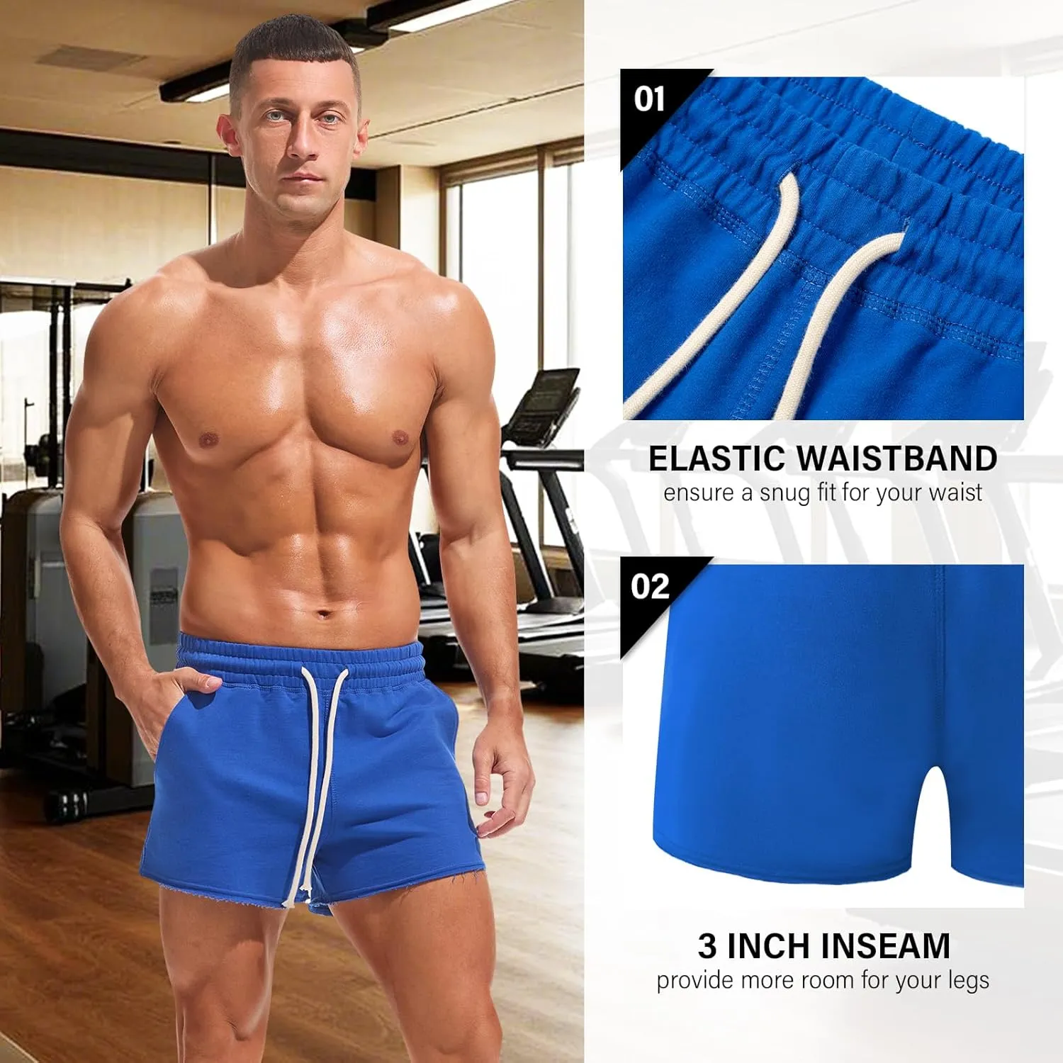 AMY COULEE Mens Workout Shorts 3 inch Cotton Gym Shorts Casual Terry Shorts with Pockets