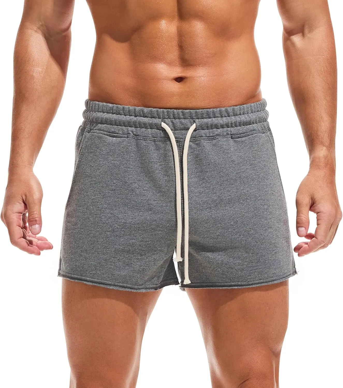 AMY COULEE Mens Workout Shorts 3 inch Cotton Gym Shorts Casual Terry Shorts with Pockets