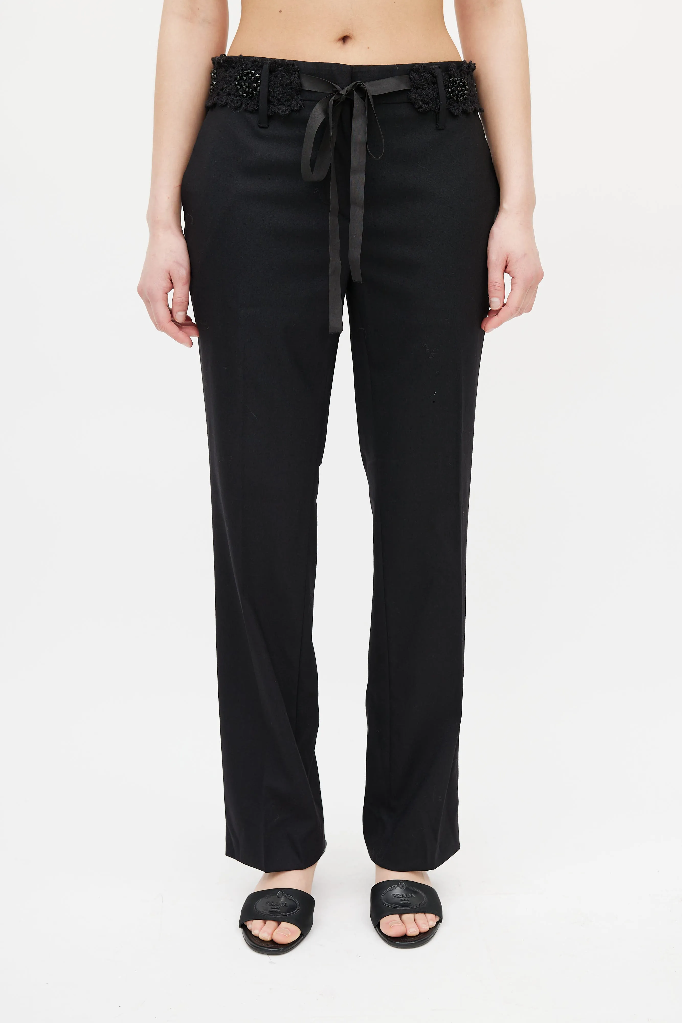 Black Beaded Waist Wool Trouser