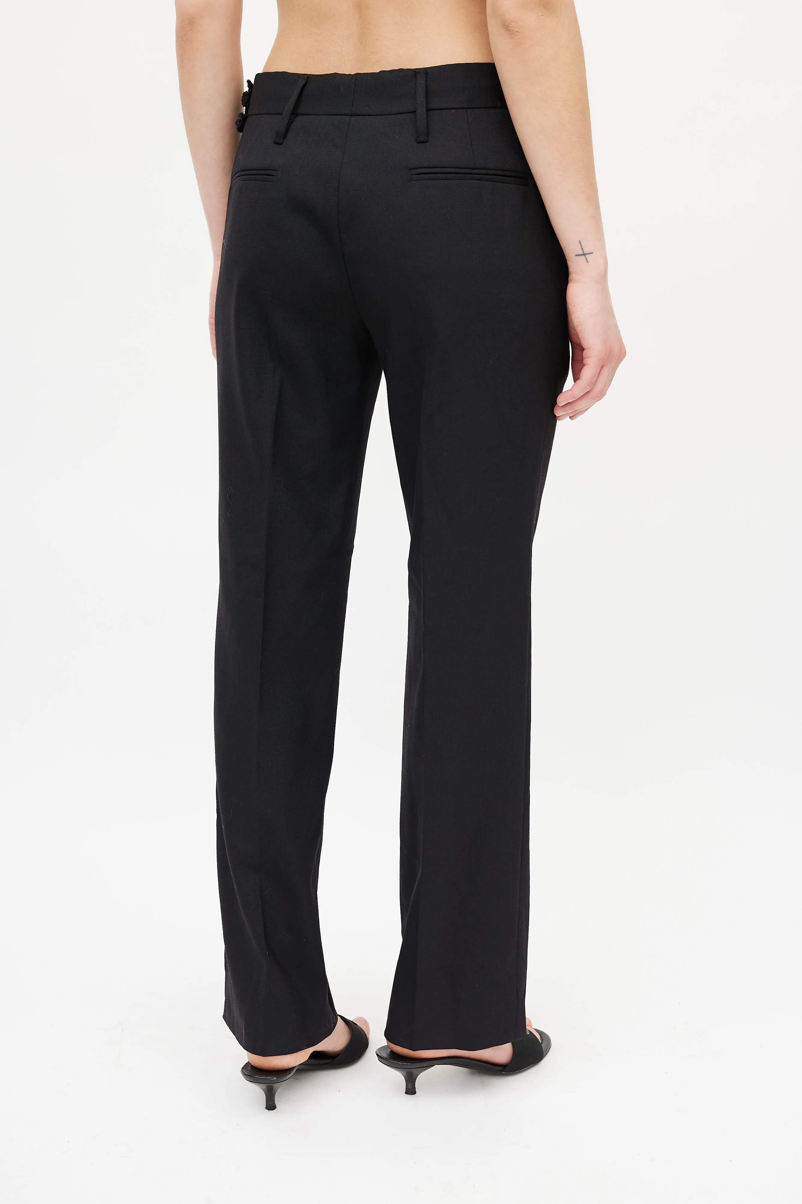 Black Beaded Waist Wool Trouser