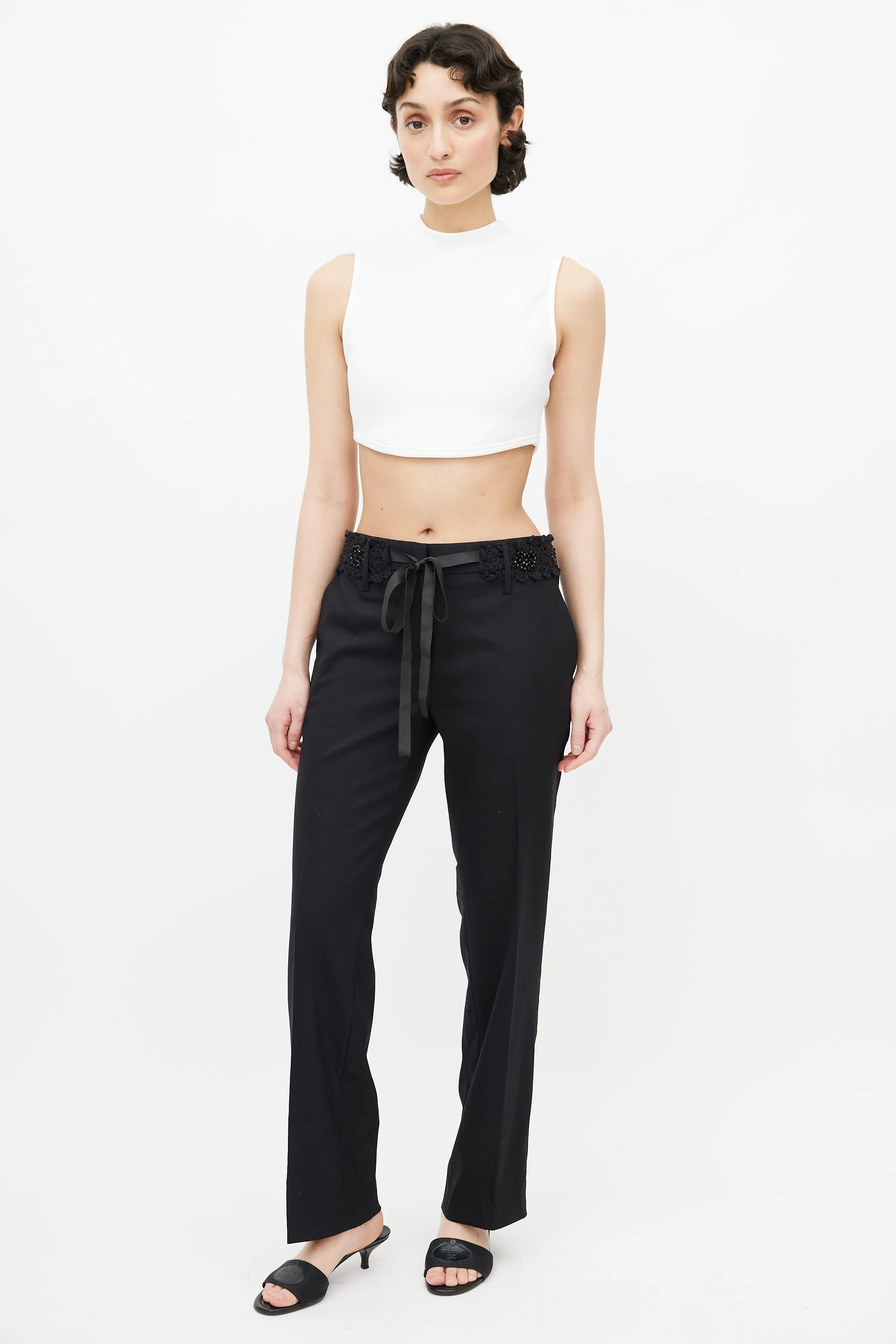 Black Beaded Waist Wool Trouser