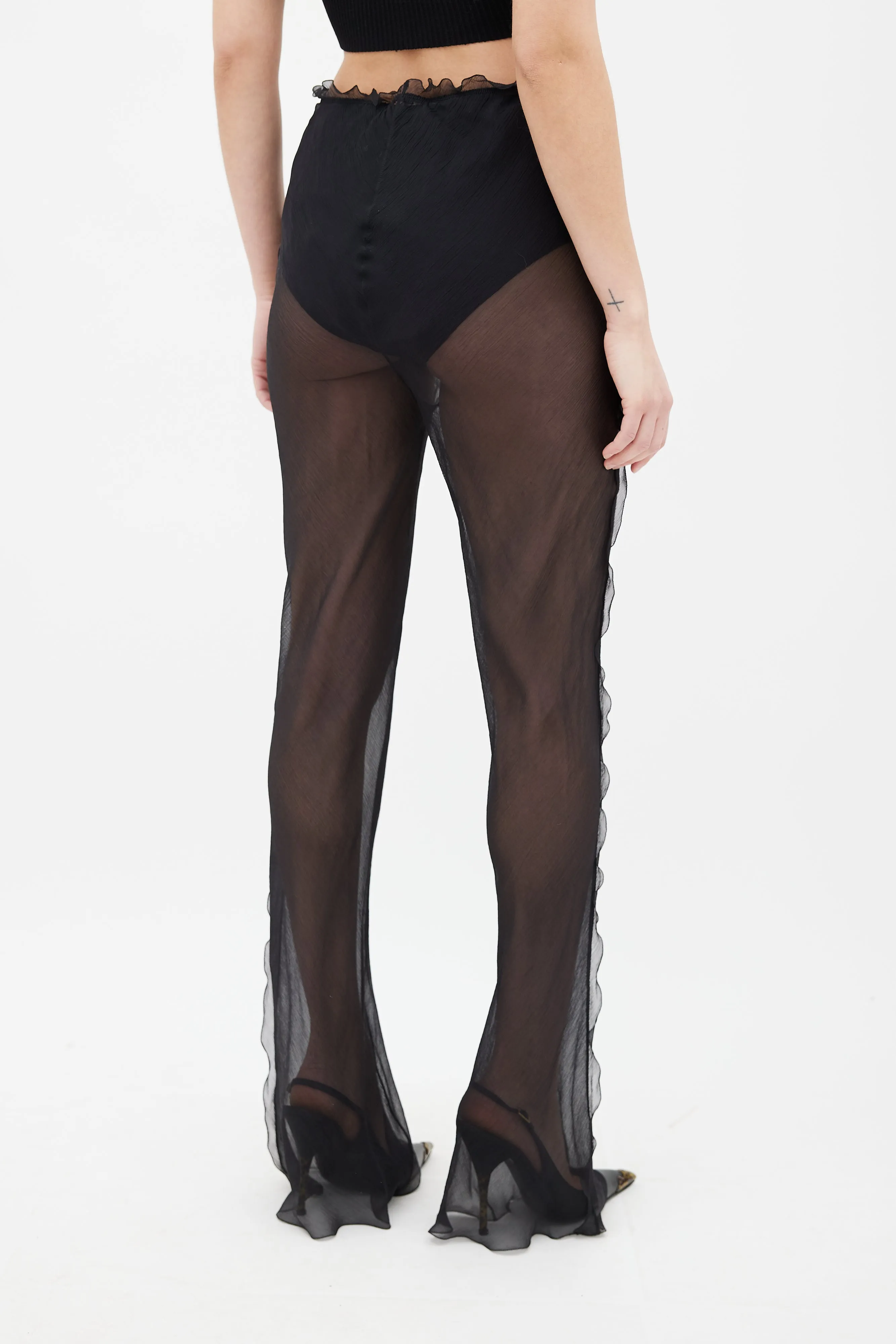 Black Silk Scalloped Sheer Trouser