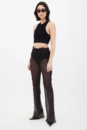 Black Silk Scalloped Sheer Trouser