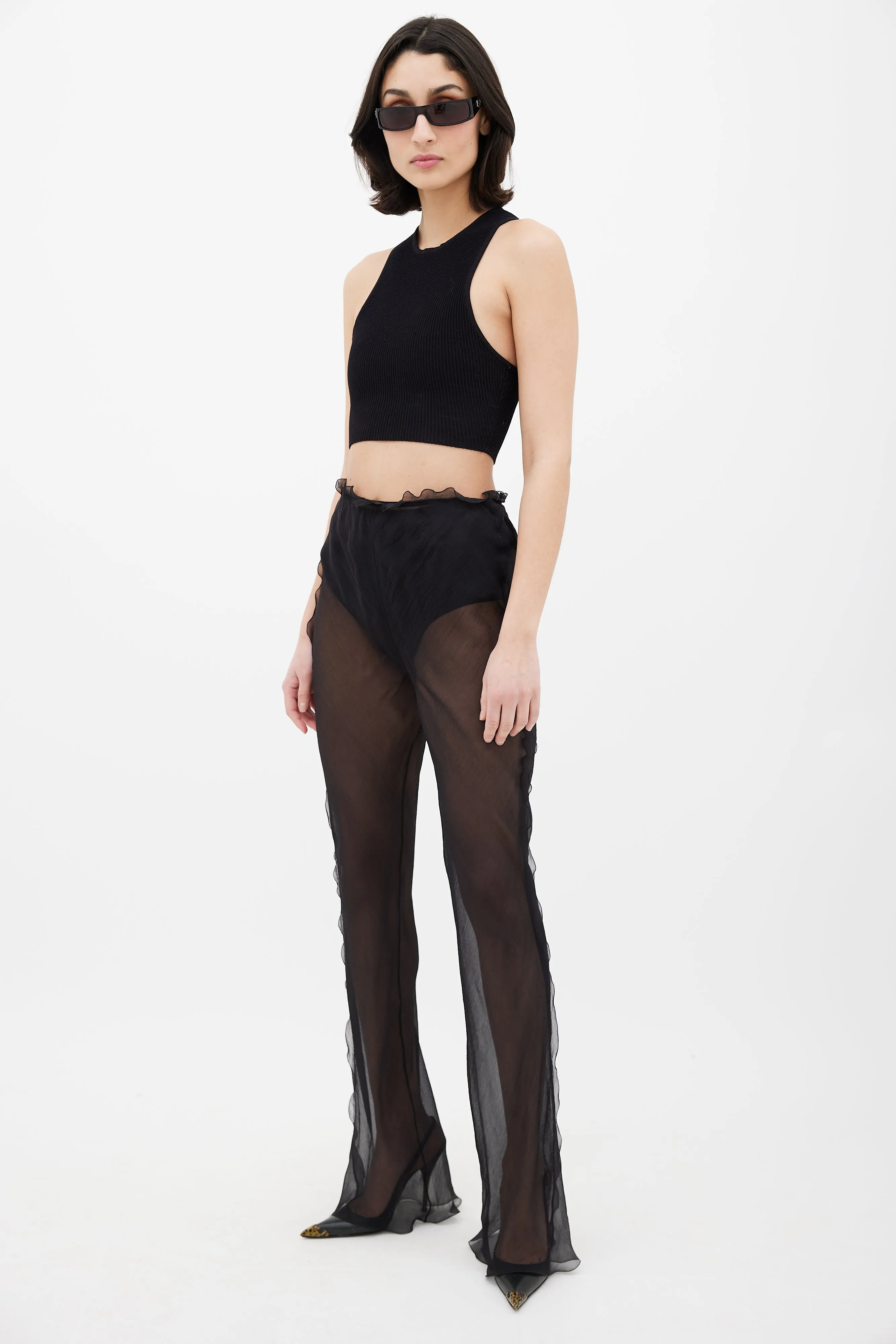 Black Silk Scalloped Sheer Trouser