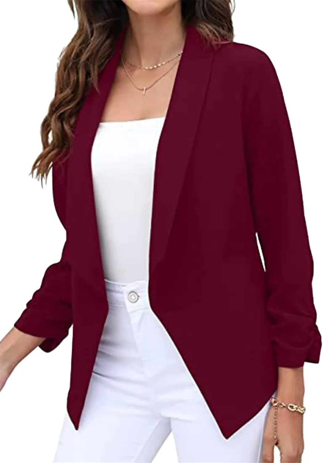 BOFETA Women's Blazer Open Front Cardigan 3/4 Sleeve Fitted Jacket Casual Office Cropped Blazer