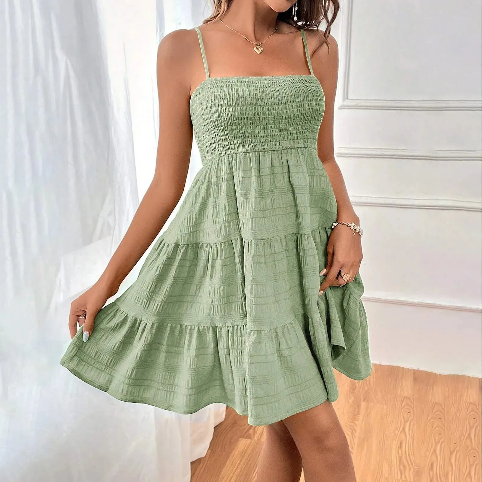 Bohemian Beach Sundress Women Sexy Sleeveless Ruffles Dress