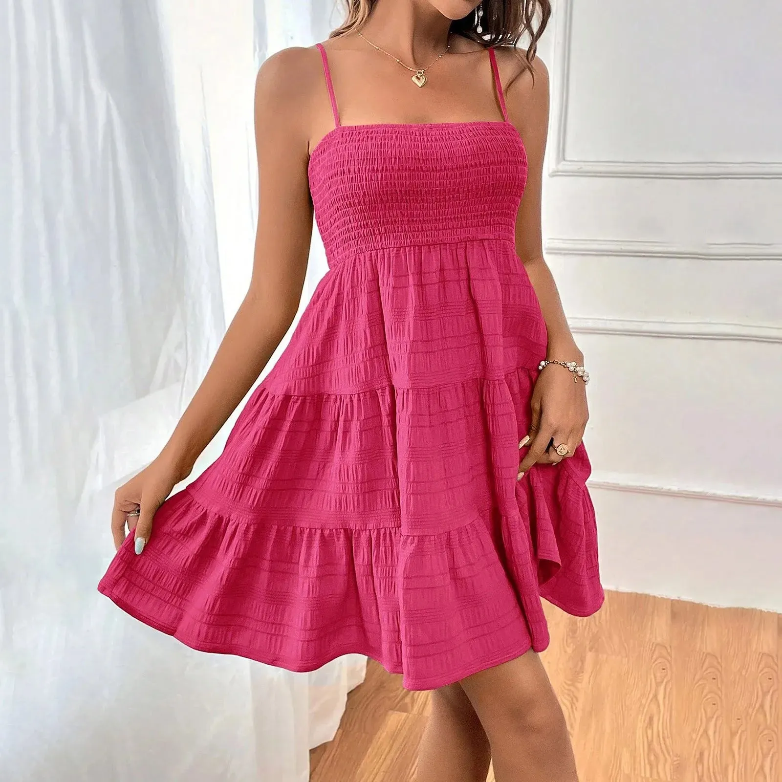 Bohemian Beach Sundress Women Sexy Sleeveless Ruffles Dress