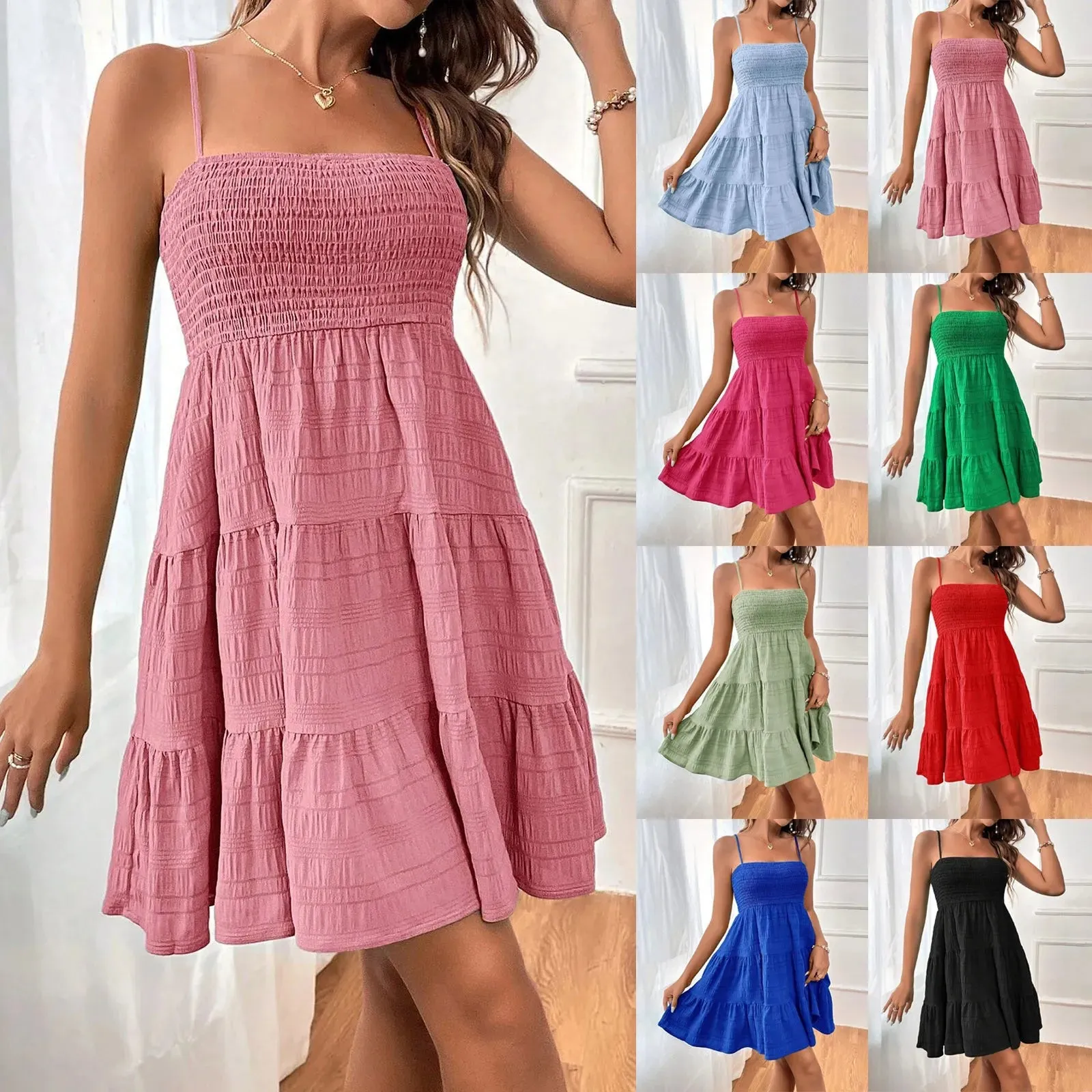 Bohemian Beach Sundress Women Sexy Sleeveless Ruffles Dress