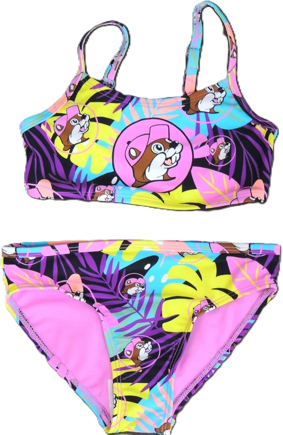 Buc-ee's 2025 Pink Tropical Swim Sets 2 Piece Girls Youth Swimsuit Quick Dry Top Bottom Bikini Pool Beach Vacation Beaver (US, Alpha, XS, Youth, 2PC Tropical)