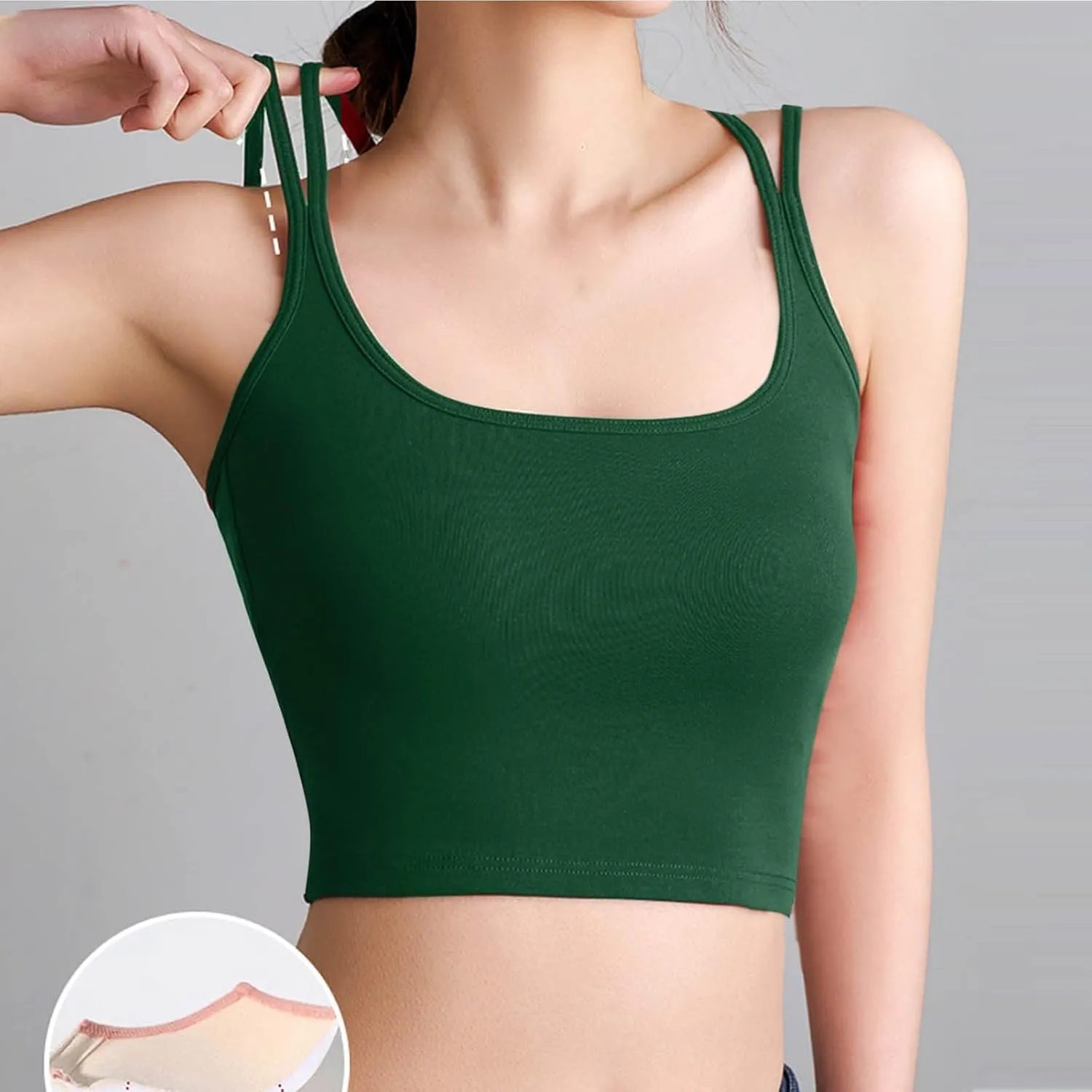 Built in Bra Tank Tops for Women Double Straps Sleeveless Crop Top Basic Cropped Going Out Tops Athletic Sports Shirts