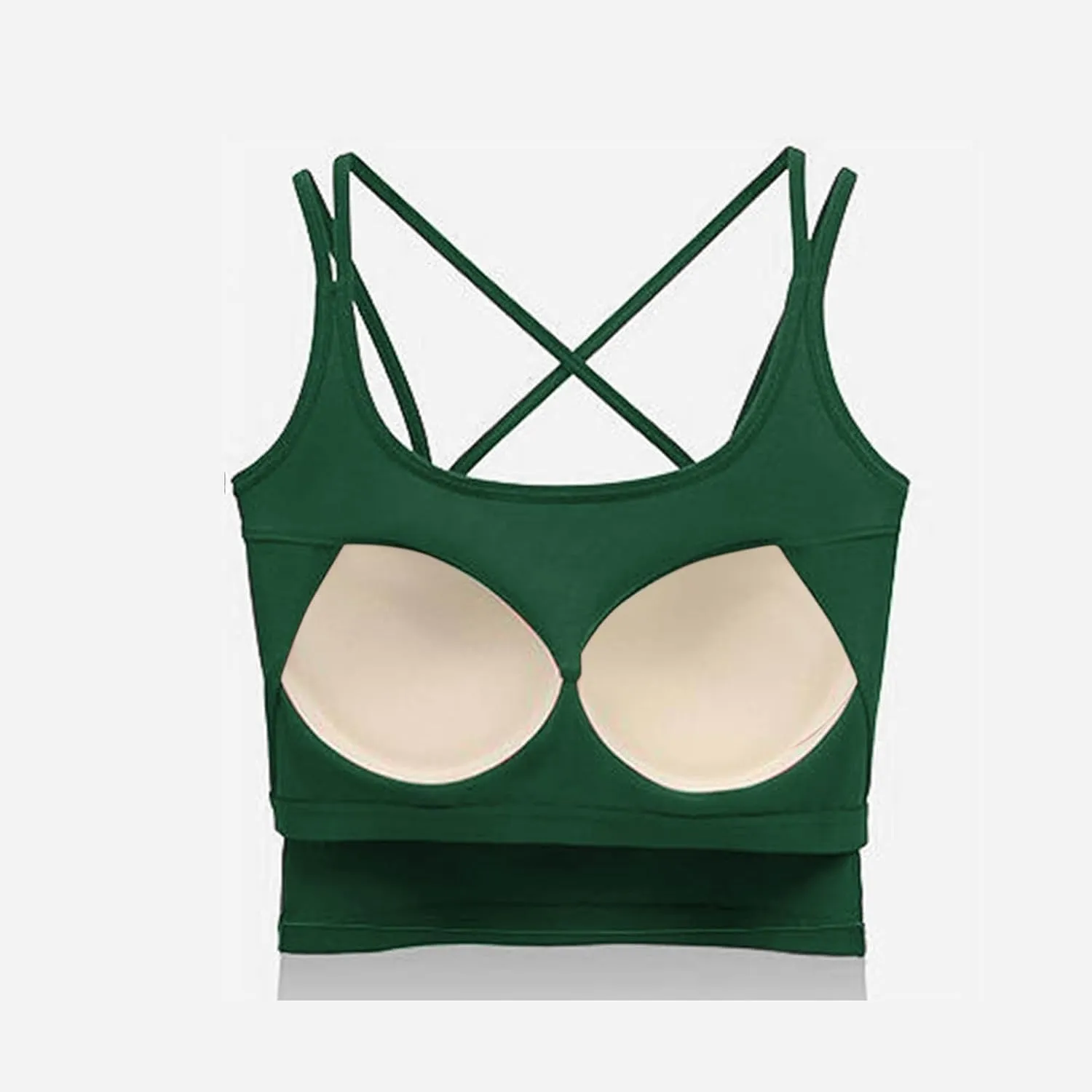 Built in Bra Tank Tops for Women Double Straps Sleeveless Crop Top Basic Cropped Going Out Tops Athletic Sports Shirts