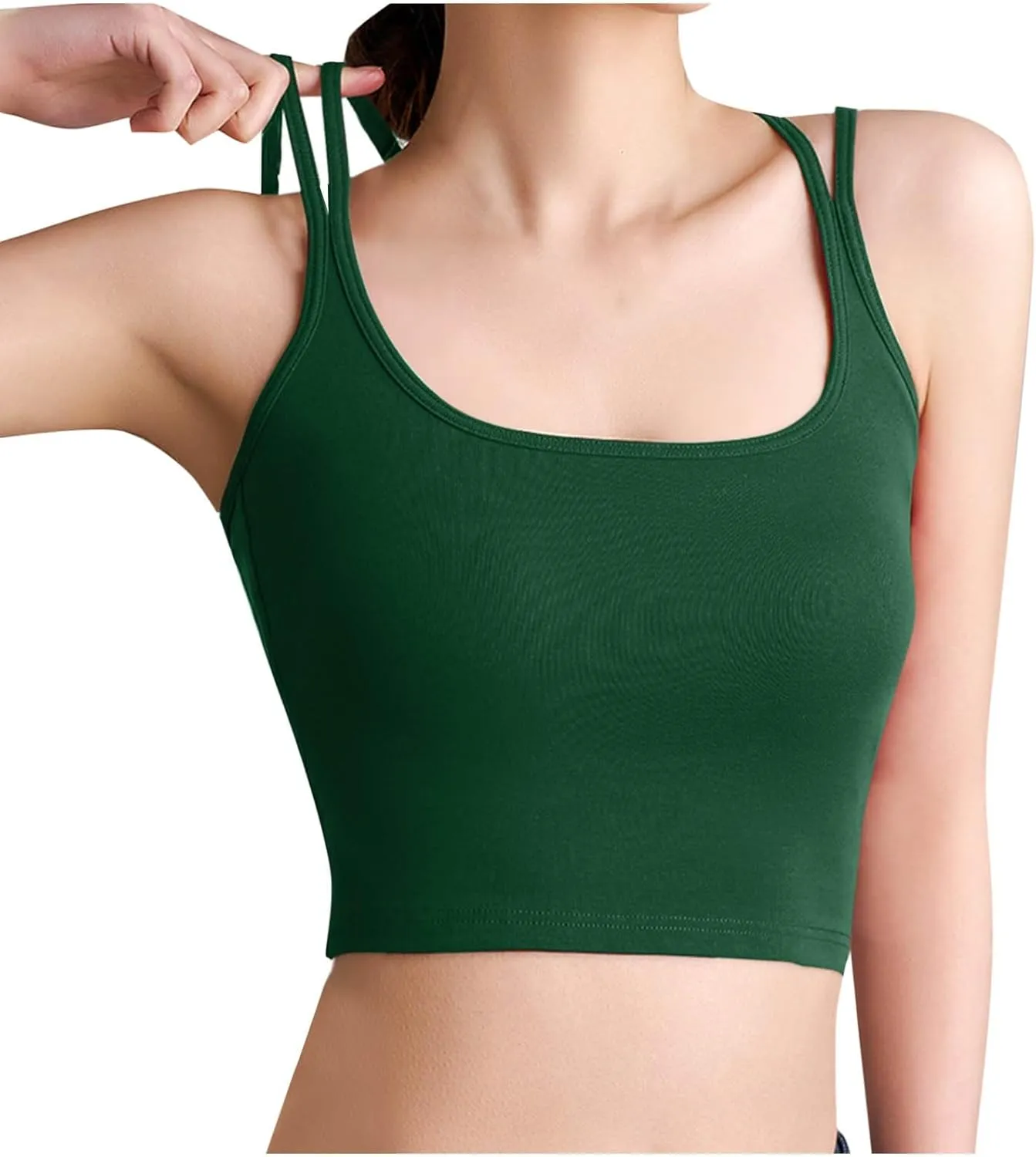 Built in Bra Tank Tops for Women Double Straps Sleeveless Crop Top Basic Cropped Going Out Tops Athletic Sports Shirts