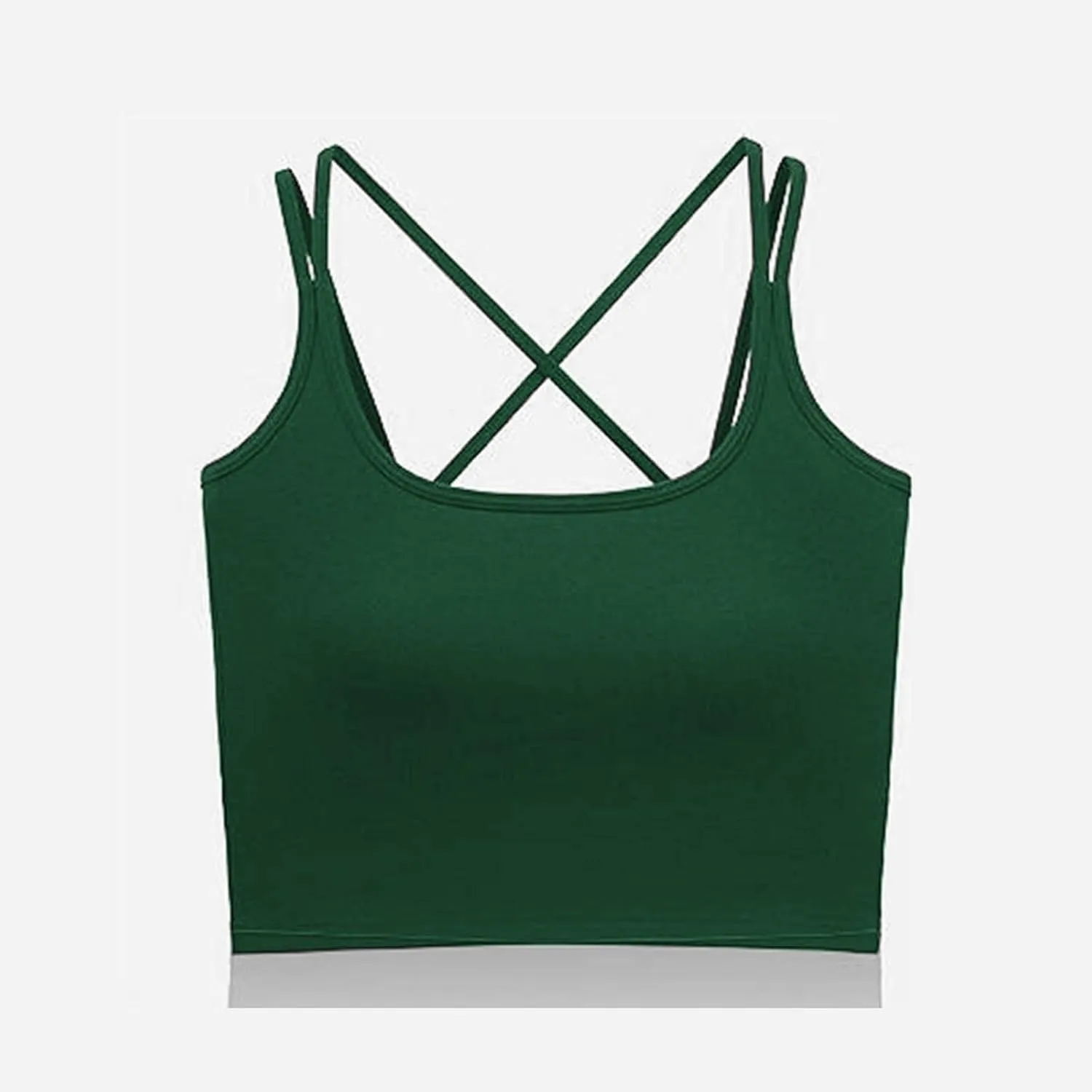 Built in Bra Tank Tops for Women Double Straps Sleeveless Crop Top Basic Cropped Going Out Tops Athletic Sports Shirts