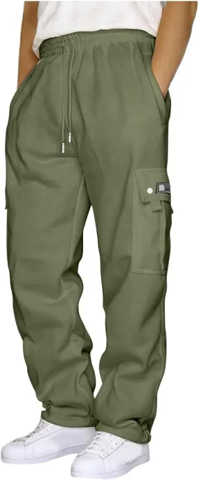 Casual Cargo Sweatpants for Men Lightweight Straight Leg Hiking Pants Comfort Outdoor Loose Jogger Pant with Pocket