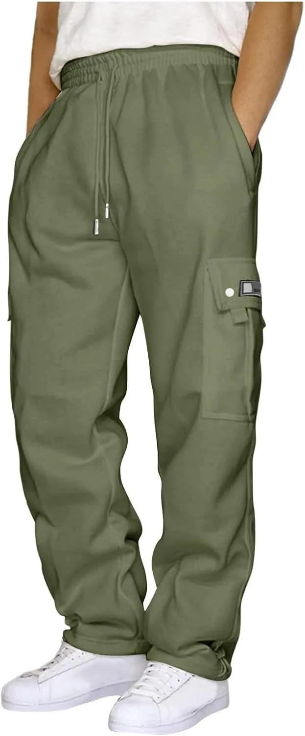 Casual Cargo Sweatpants for Men Lightweight Straight Leg Hiking Pants Comfort Outdoor Loose Jogger Pant with Pocket