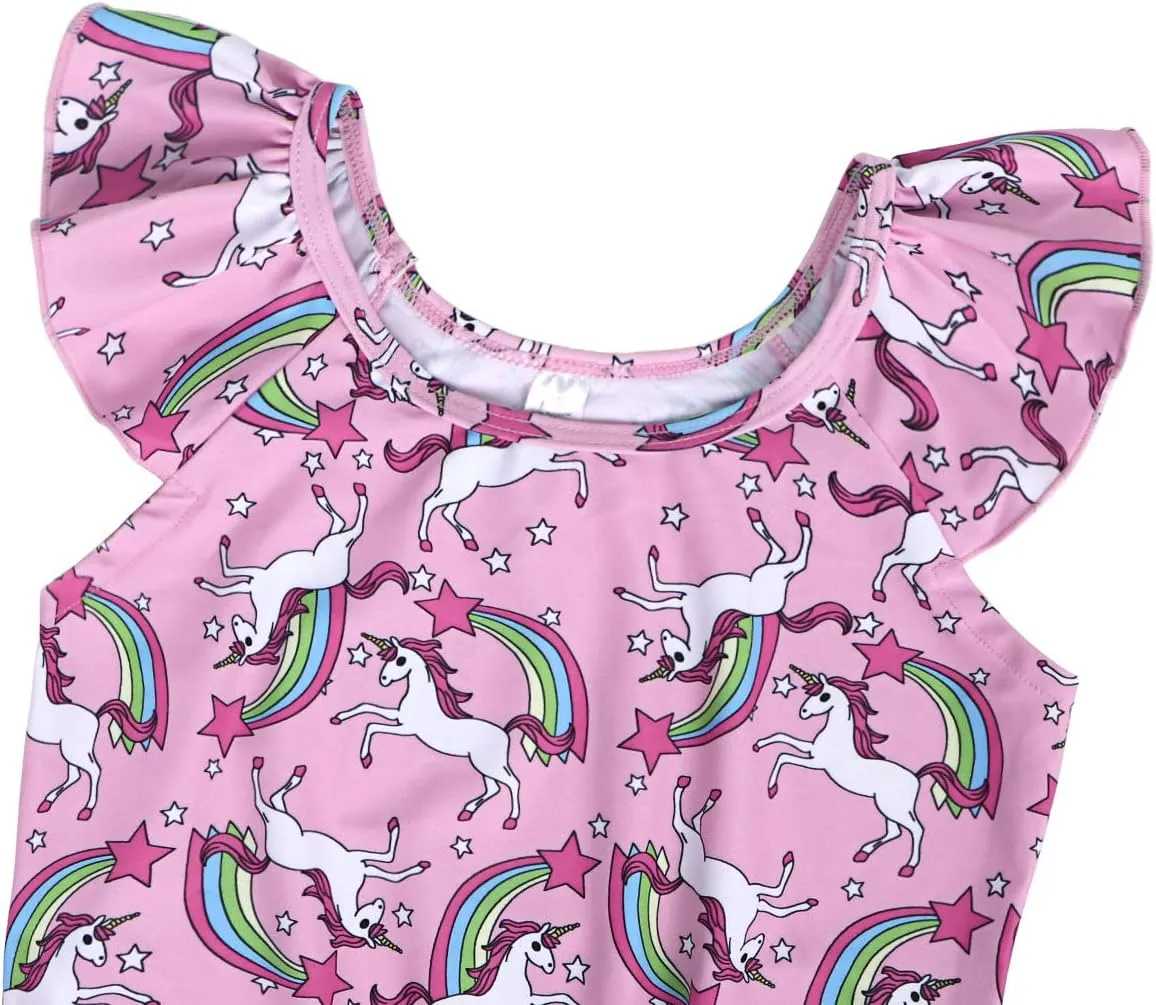 COTRIO Girls Swimsuit Rainbow Unicorn Tankini Swimwear Bathing Suit 2 Piece Beach Bikini for 2-10 Years Toddler Baby