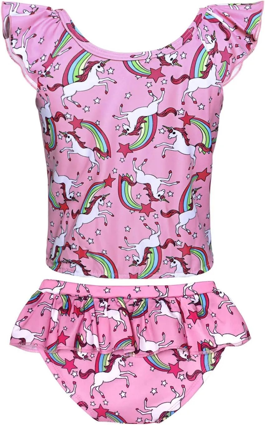 COTRIO Girls Swimsuit Rainbow Unicorn Tankini Swimwear Bathing Suit 2 Piece Beach Bikini for 2-10 Years Toddler Baby