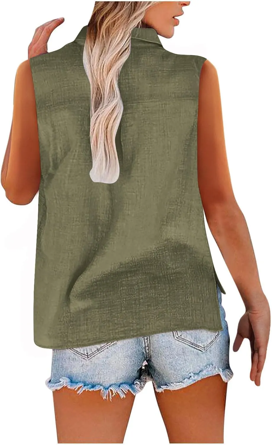 Cotton Gauze Tank Shirts for Women Sleeveless Collared Top Oversized Button Down Office Blouse Casual Summer Shirt