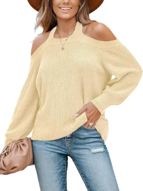 CUPSHE Women Pullover Sweater Open Shoulder Choker Sexy Back Long Sleeves Loose Chunky Knit Tops
