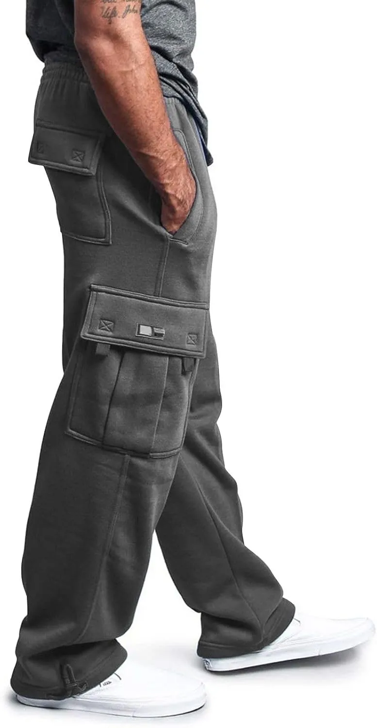 Drawstring Cargo Sweatpants for Men Casual Athletic Workout Hiking Trousers Elastic Waist Loose Fit Pants with Pockets