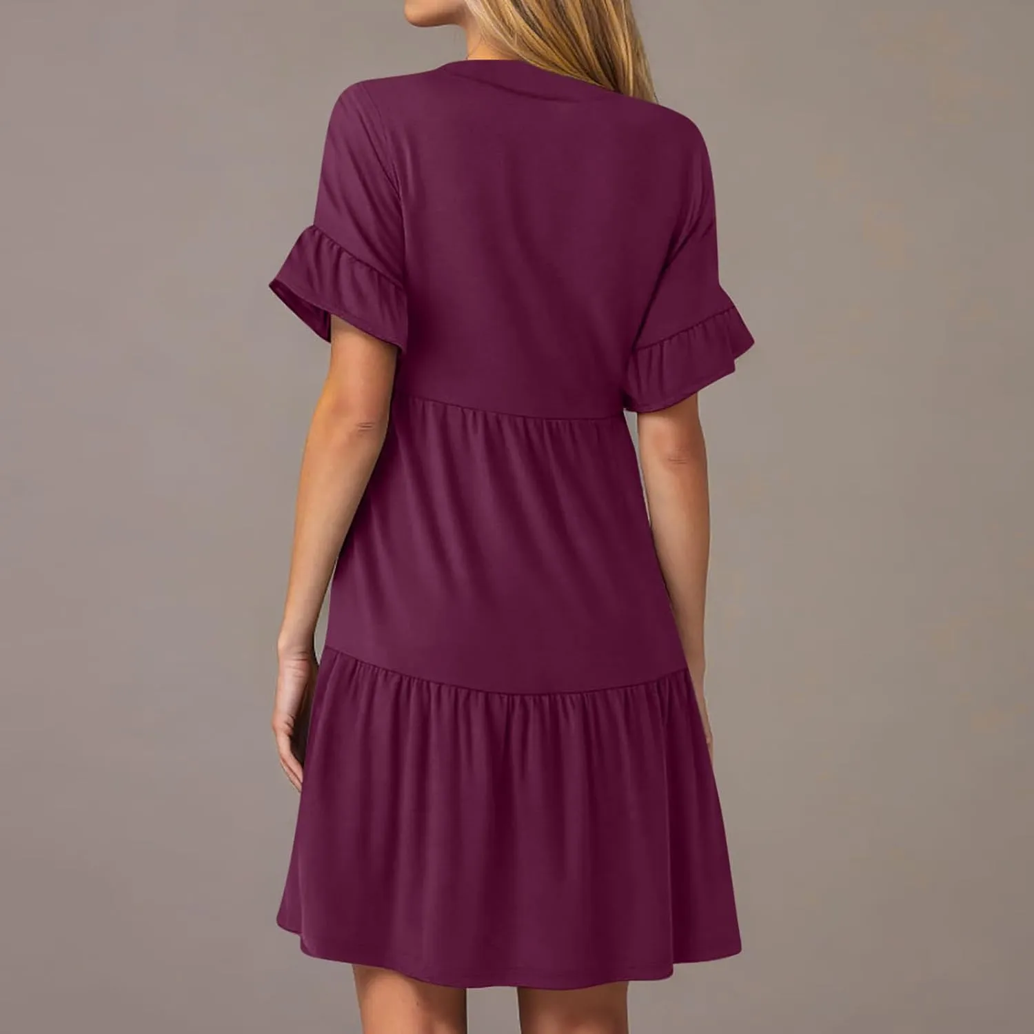 Dresses for Women Summer 2025 Ruffle Hem Flowy A-Line Dress Casual Trendy Babydoll Tiered Mini Dress with Pockets