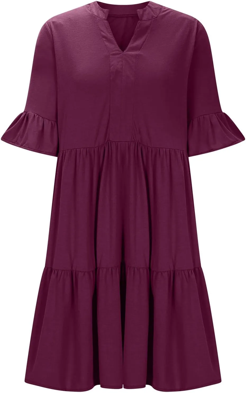 Dresses for Women Summer 2025 Ruffle Hem Flowy A-Line Dress Casual Trendy Babydoll Tiered Mini Dress with Pockets