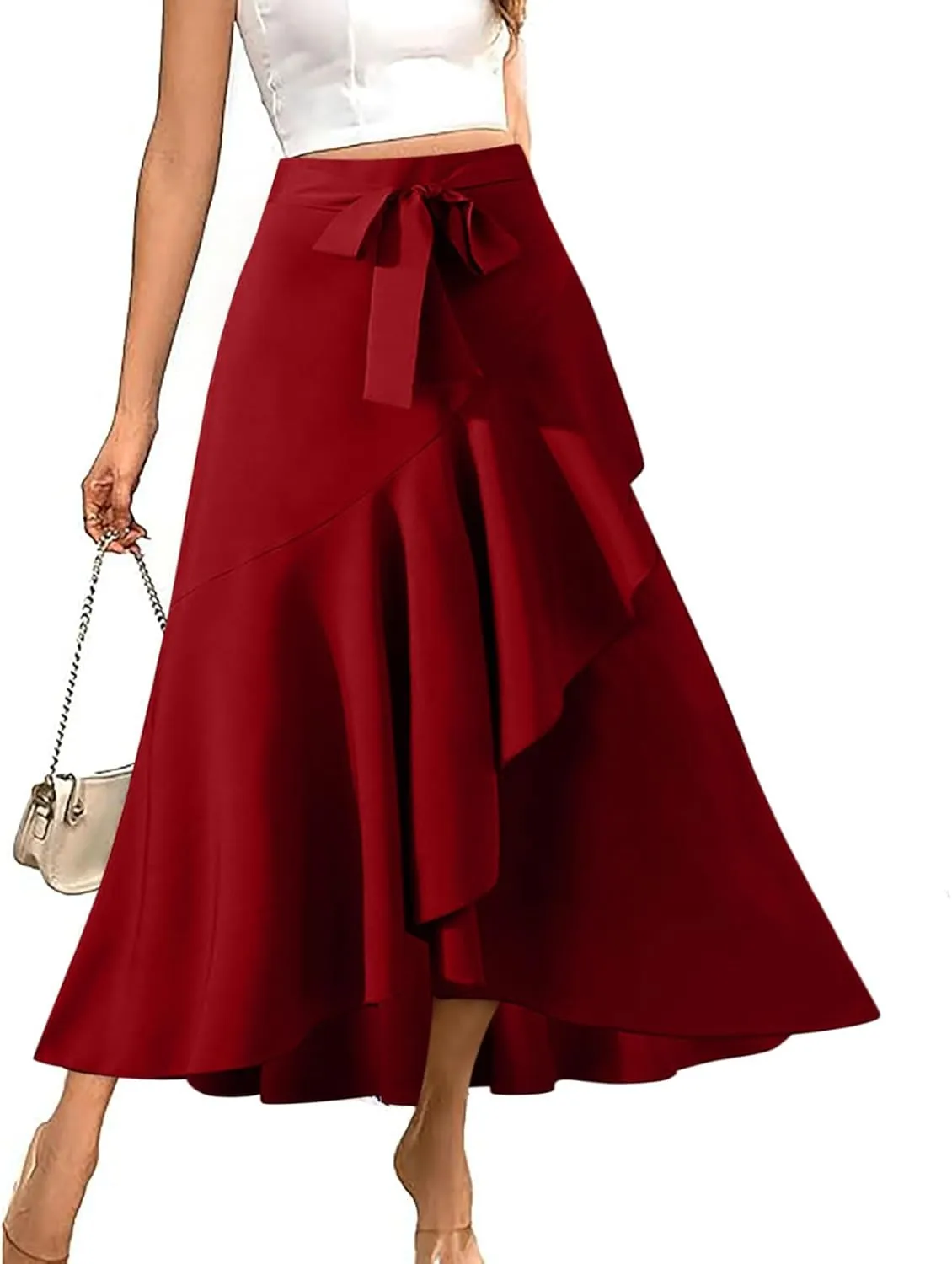 Elegant Ruffle Skirts for Women Irregular Hem Maxi Skirts Ladies Dressy Business Casual Skirt Work Outfits