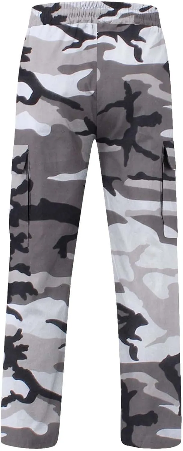 Finelylove Cargo Pants for Men Relaxed Fit Casual Camo Pants Lightweight Straight Cargo Sweatpants Outdoor Hiking Jogger