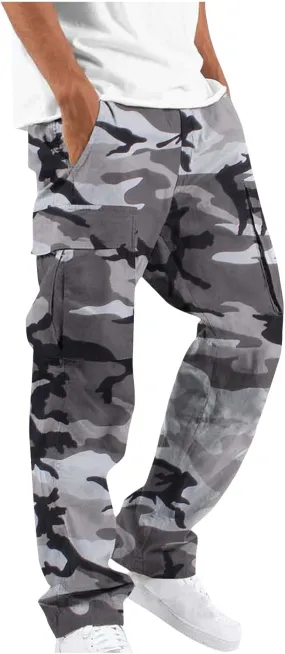 Finelylove Cargo Pants for Men Relaxed Fit Casual Camo Pants Lightweight Straight Cargo Sweatpants Outdoor Hiking Jogger
