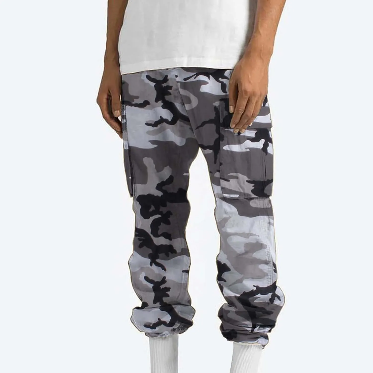 Finelylove Cargo Pants for Men Relaxed Fit Casual Camo Pants Lightweight Straight Cargo Sweatpants Outdoor Hiking Jogger