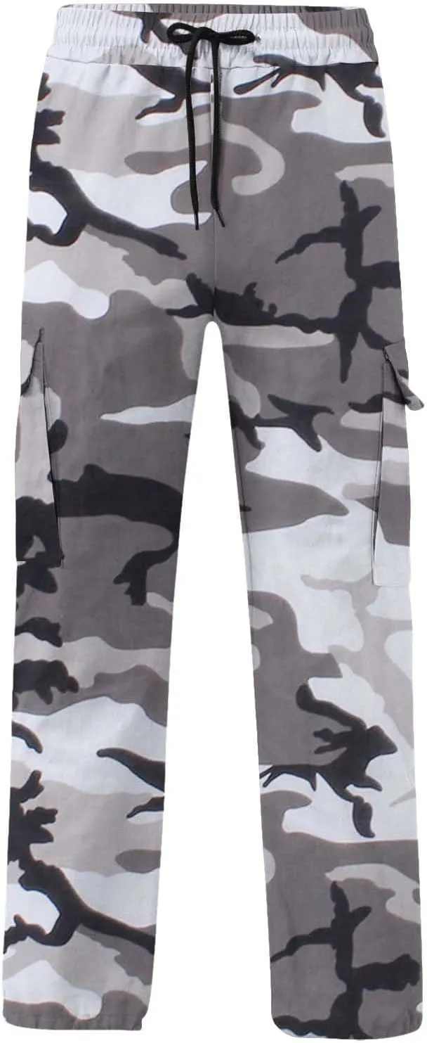 Finelylove Cargo Pants for Men Relaxed Fit Casual Camo Pants Lightweight Straight Cargo Sweatpants Outdoor Hiking Jogger