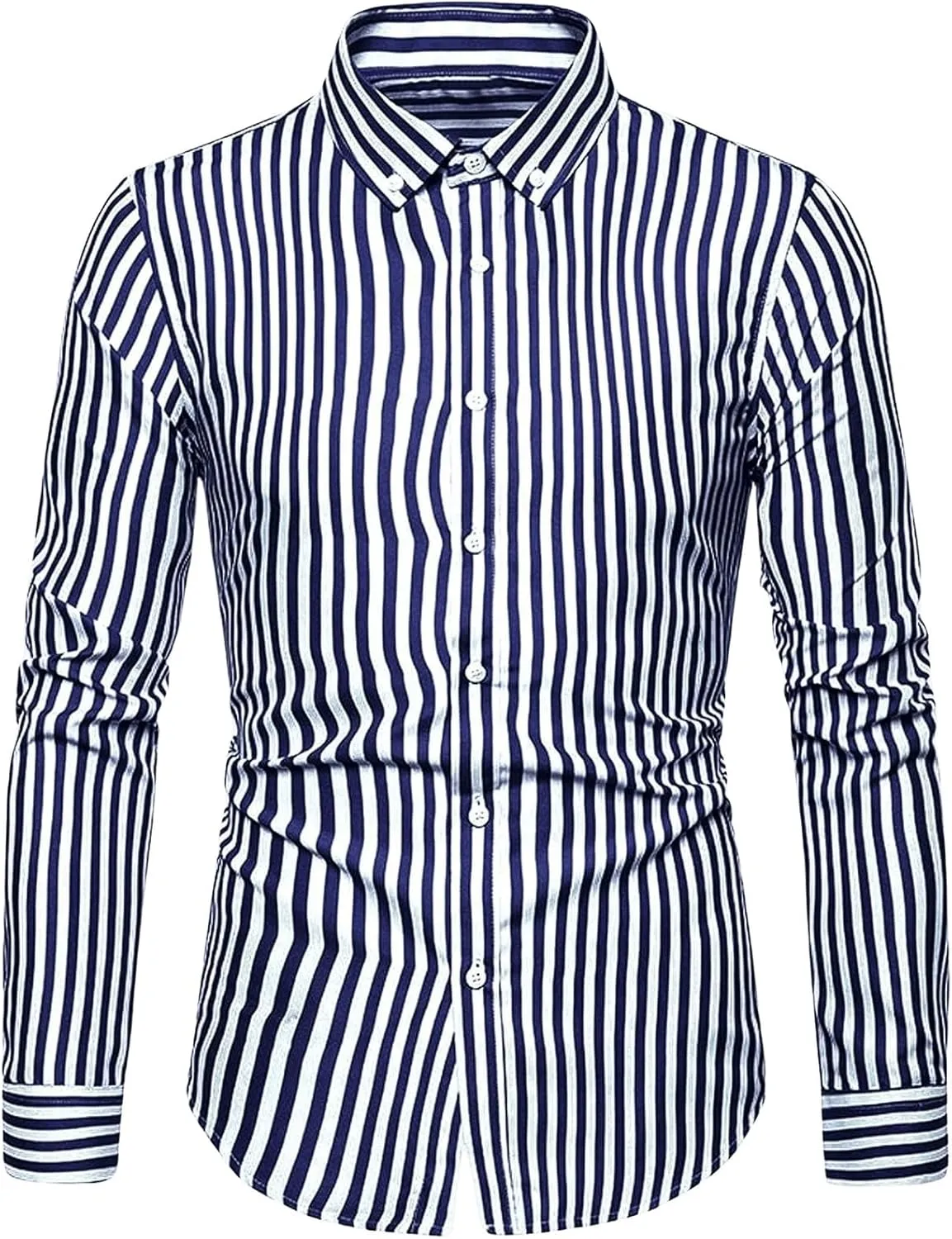 Floerns Men's Striped Print Button Front Collared Long Sleeve Shirt Top