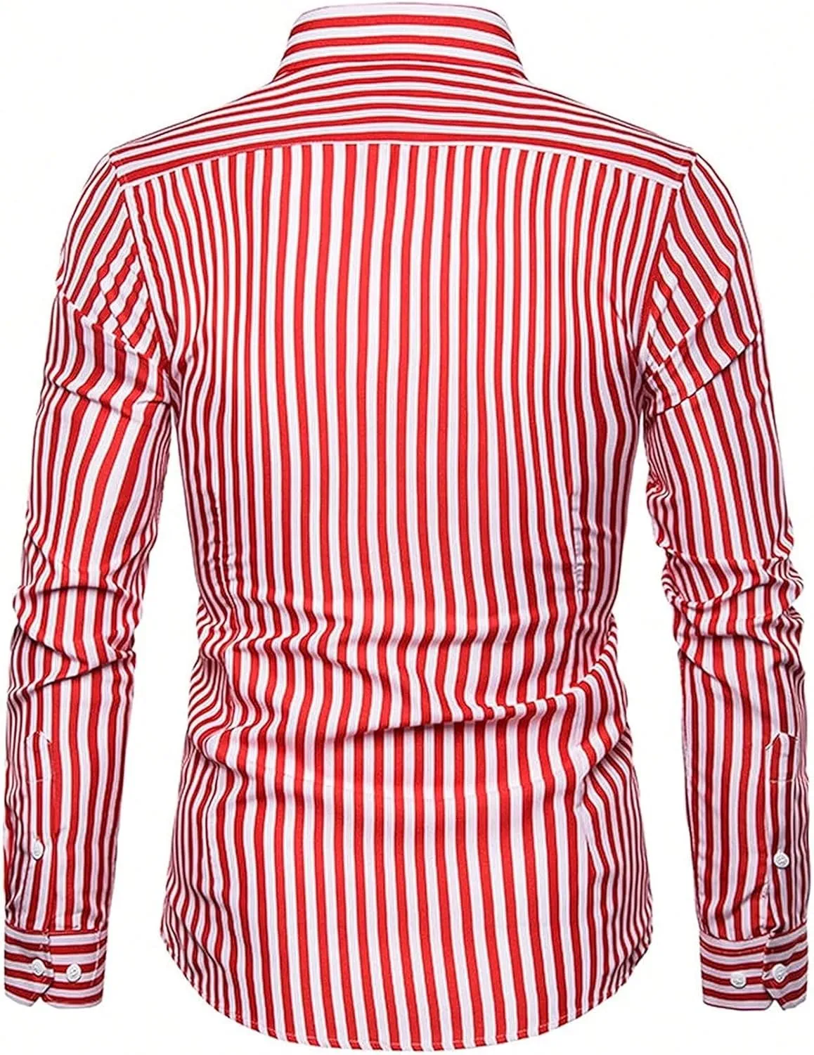 Floerns Men's Striped Print Button Front Collared Long Sleeve Shirt Top