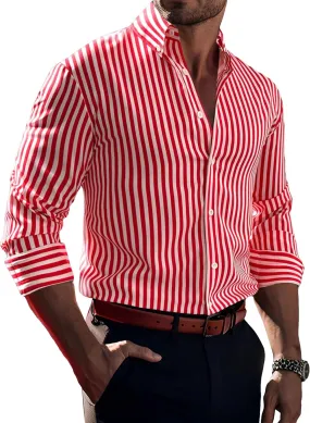 Floerns Men's Striped Print Button Front Collared Long Sleeve Shirt Top