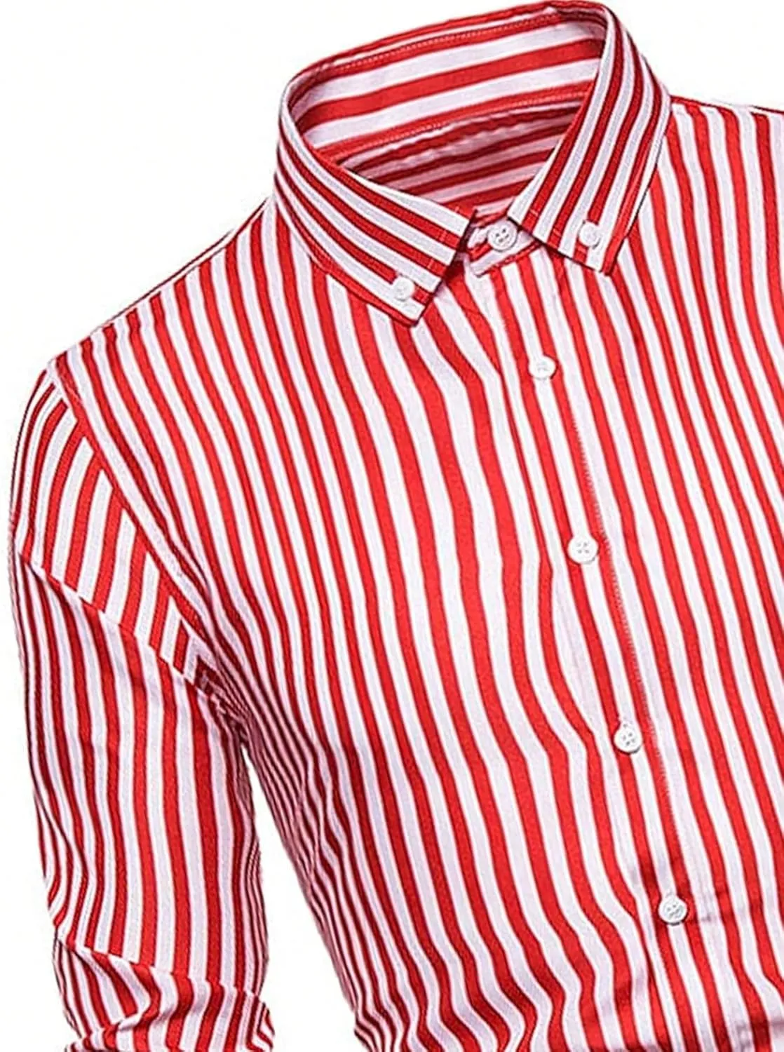 Floerns Men's Striped Print Button Front Collared Long Sleeve Shirt Top