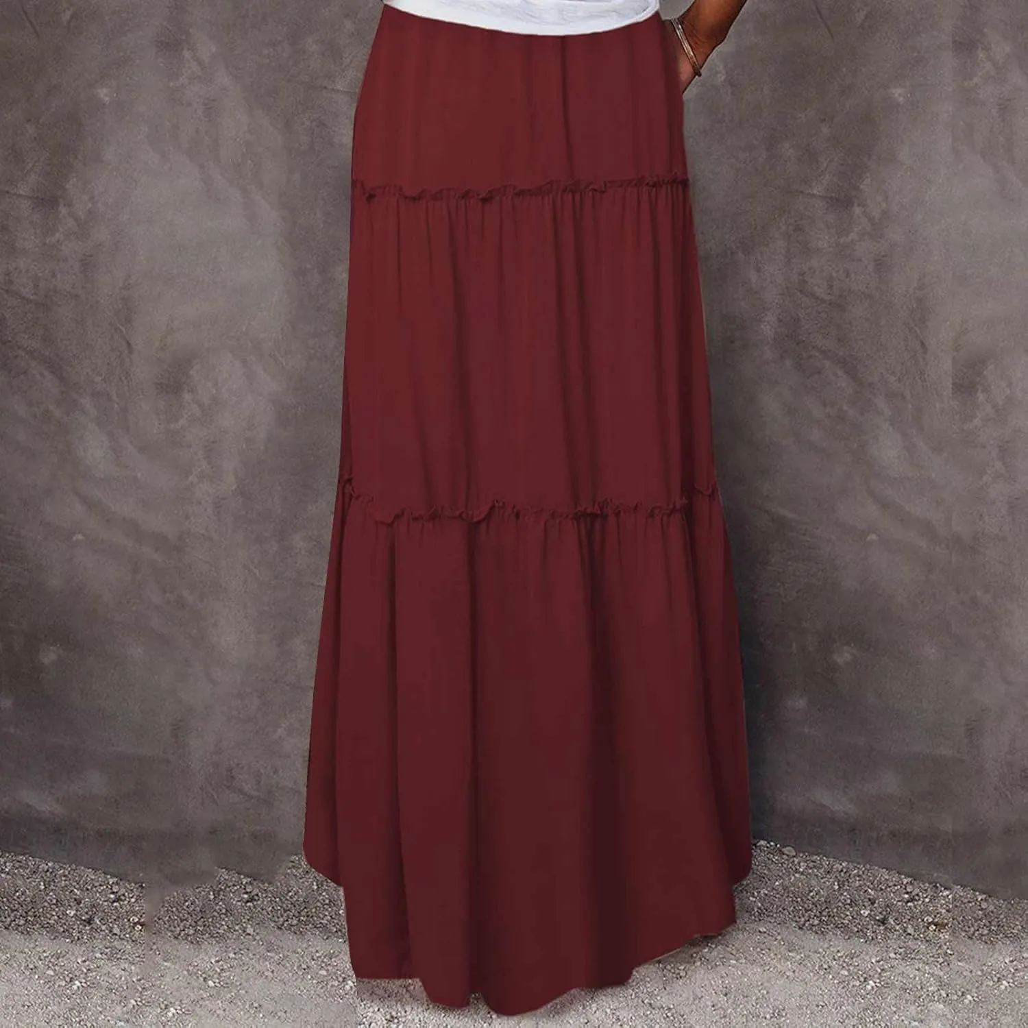 Ladies Maxi Skirts Spring Summer Casual Long Skirt for Women Trendy Tiered Pleated Vacation Skirts Half Dress