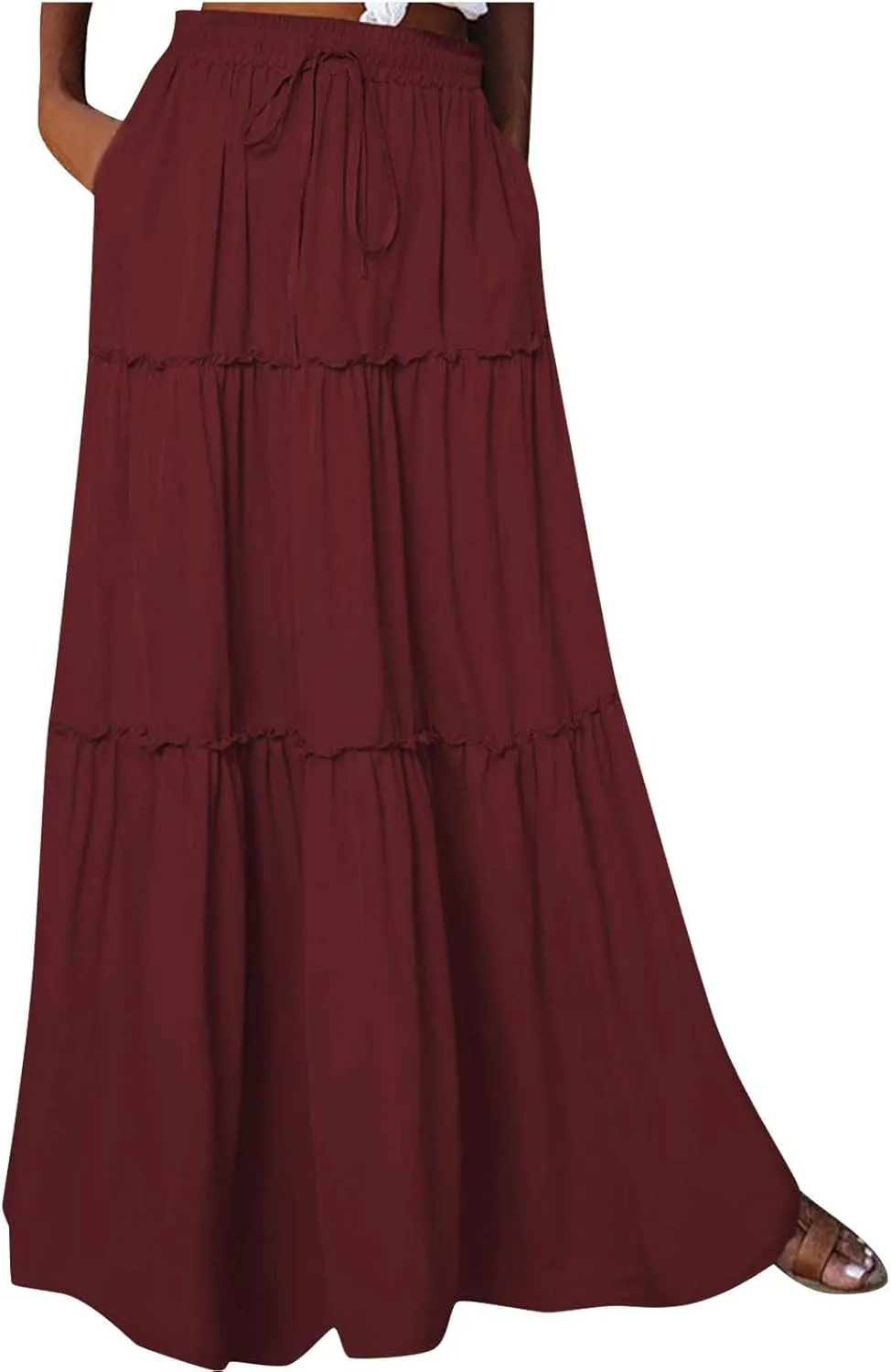 Ladies Maxi Skirts Spring Summer Casual Long Skirt for Women Trendy Tiered Pleated Vacation Skirts Half Dress