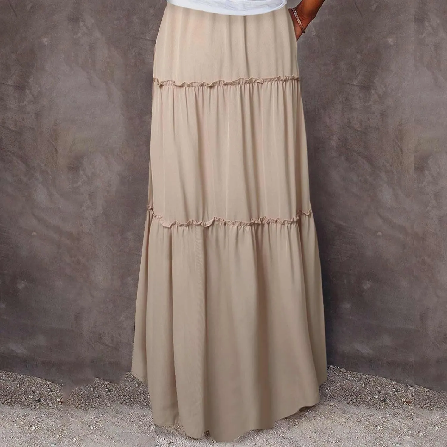Ladies Maxi Skirts Spring Summer Casual Long Skirt for Women Trendy Tiered Pleated Vacation Skirts Half Dress