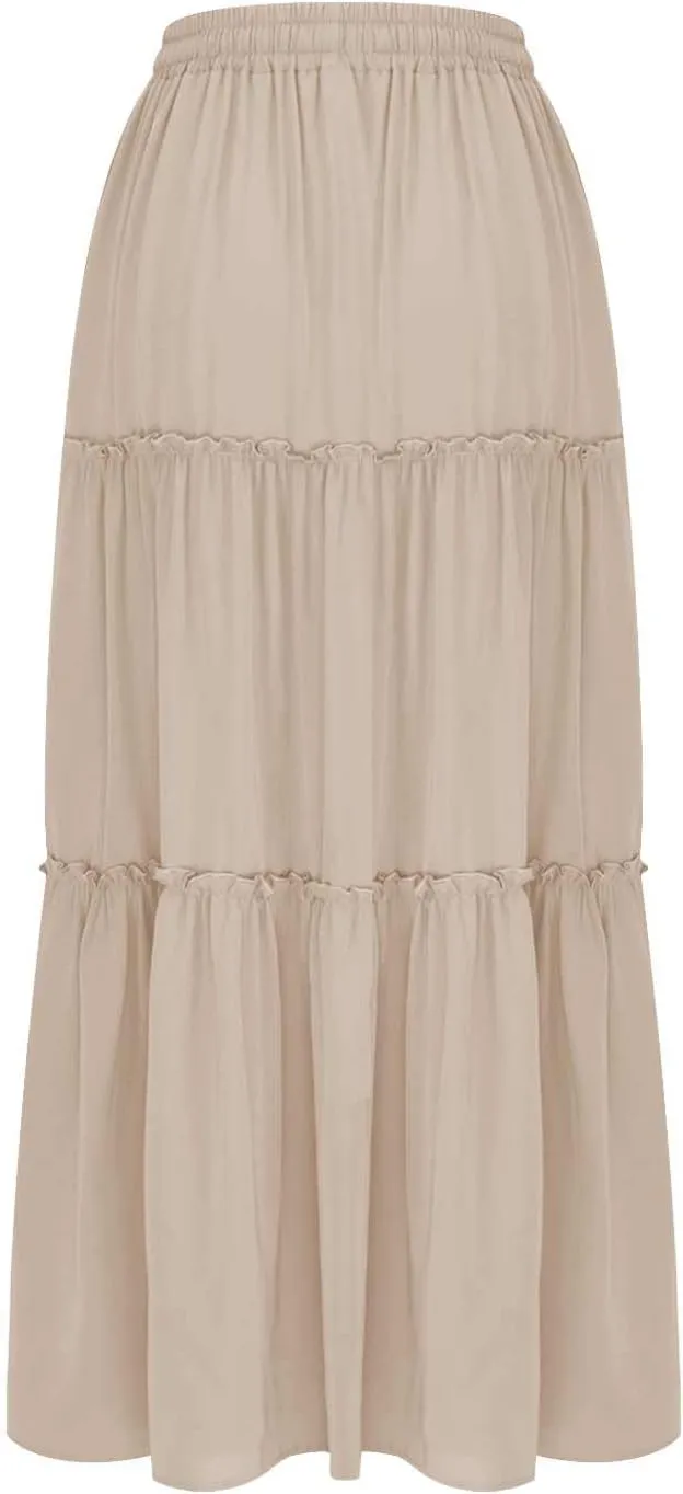 Ladies Maxi Skirts Spring Summer Casual Long Skirt for Women Trendy Tiered Pleated Vacation Skirts Half Dress