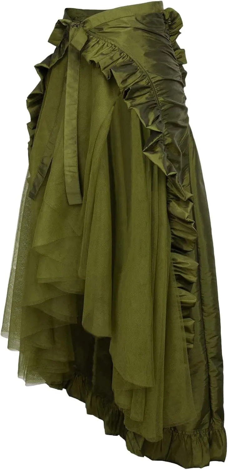 Long Skirts for Women Retro Gothic High Elastic Waist Vintage Ruffled Hem Maxi Skirt for Women Trendy Clothes