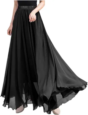 Maxi Skirts for Women Flowy Summer Skirt Elastic Waist Long Skirt Ankle Length Skirt Pleated Beach Skirt A Line Skirt
