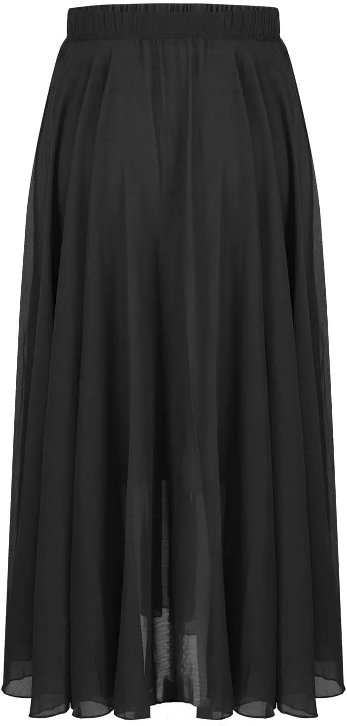 Maxi Skirts for Women Flowy Summer Skirt Elastic Waist Long Skirt Ankle Length Skirt Pleated Beach Skirt A Line Skirt