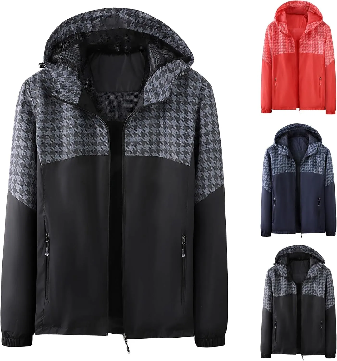Men Rain Jacket Waterproof Breathable Raincoat with Hood Work Jacket for Outdoor Hiking Traveling Cycling Windbreaker