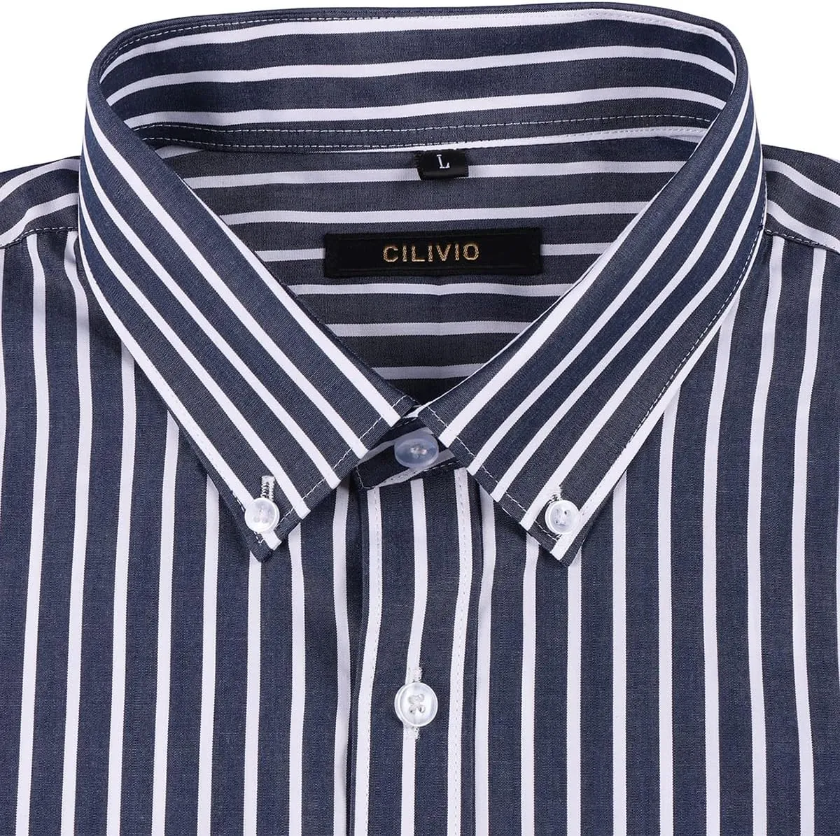 Men's 100% Cotton Striped Dress Shirt Regular Fit Long Sleeve Button-Down Busines Casual Shirt