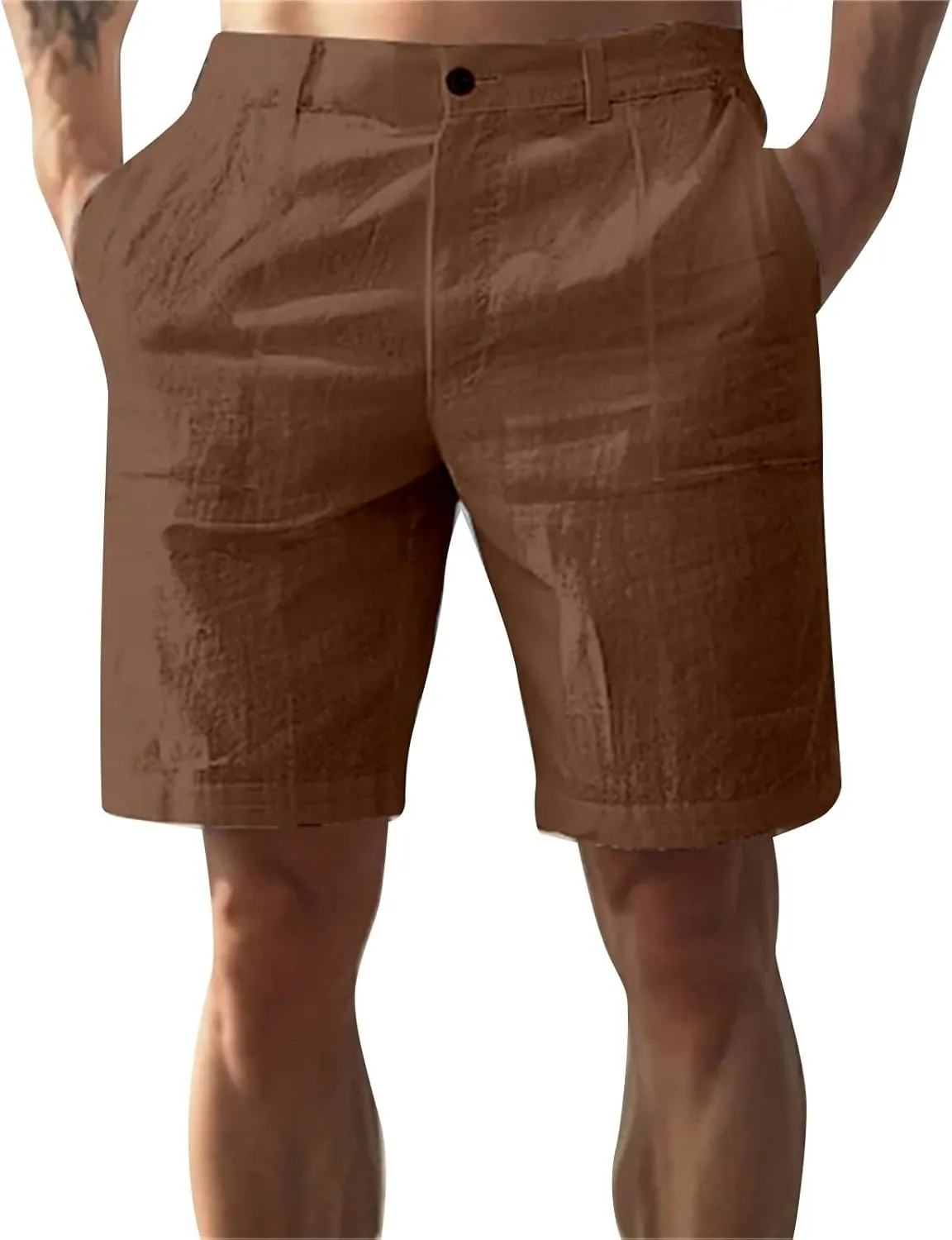 Mens Cotton Linen Shorts Solid Color Lightweight Breathable Summer Casual Lounge Shorts