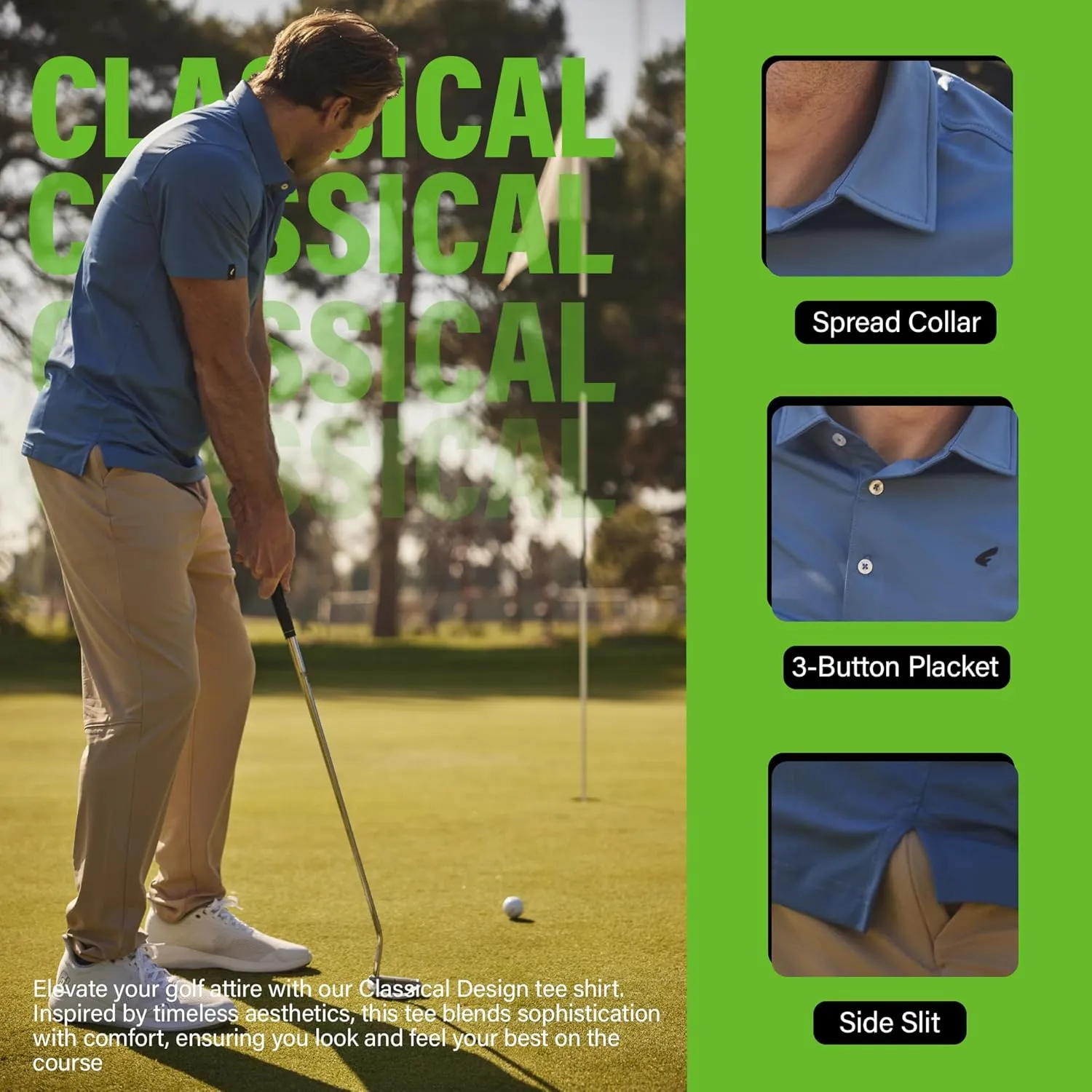 Mens Golf Polo Shirt Lightweight & Quick Dry UPF 50  Flat-Knit Collar Polo Shirts for Men (S, M, L, XL, XXL)- Dry Fit