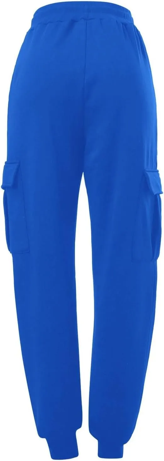 Men's Heavyweight Fleece Cargo Sweatpants with Multi Pockets Elastic Drawstring Workout Jogging Pants Baggy Trousers