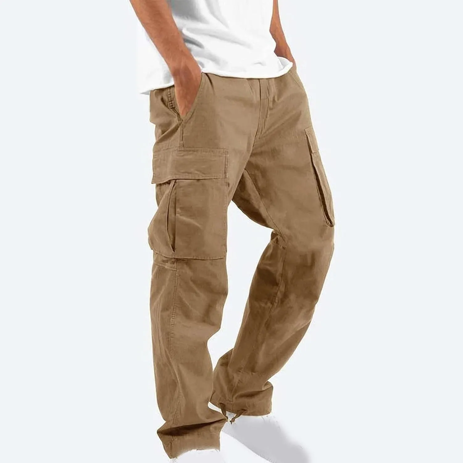 Mens Stylish Drawstring Cargo Jogger Pants Outdoor Fashion Athletic Joggers Pants Casual Straight Leg Track Pants