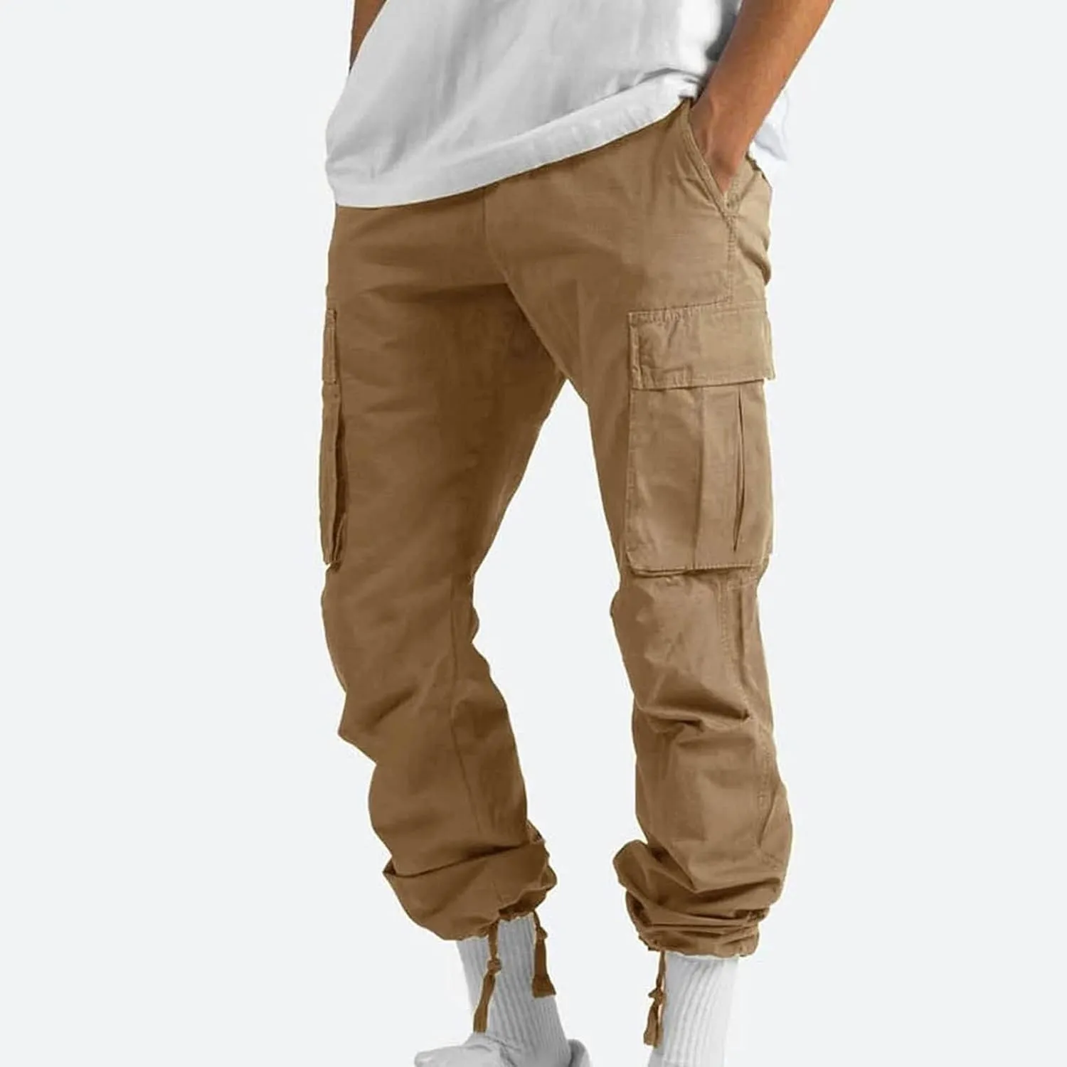 Mens Stylish Drawstring Cargo Jogger Pants Outdoor Fashion Athletic Joggers Pants Casual Straight Leg Track Pants